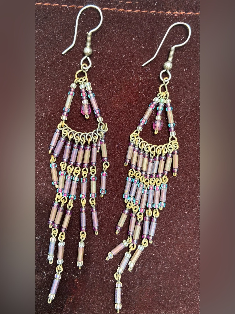 ✨ 1996 Loose Lucy’s Y2K Beaded Fringe Chandelier Earrings (4.25”) ✨